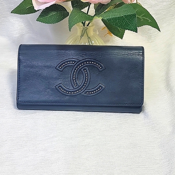 CHANEL Handbags - CHANEL CC Studded Black Wallet